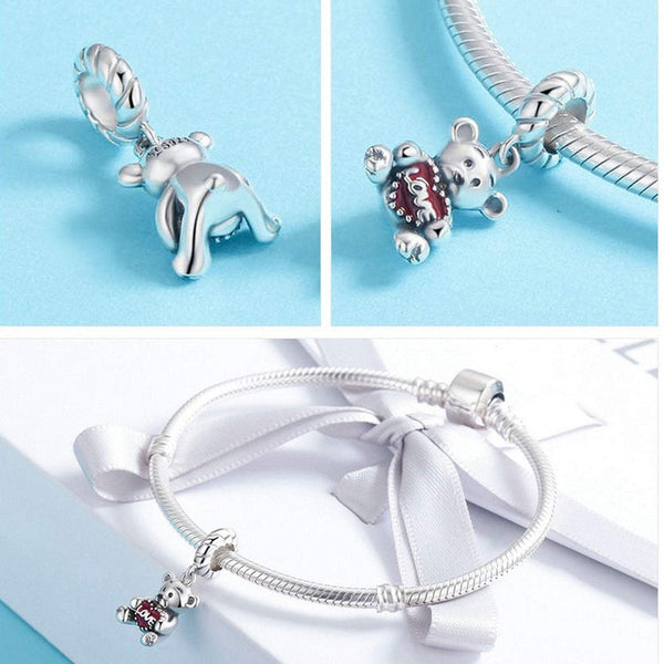 925 Sterling Silver Love Bear Charm Fits Pandora Bracelet