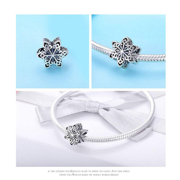 925 Sterling Silver Snowflake Charm Bead for Bracelet Pendant