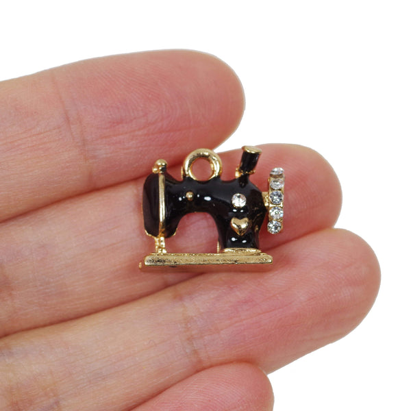 4 Pcs 3D Sewing Machine Enamel Charm Gold Plated Pendant