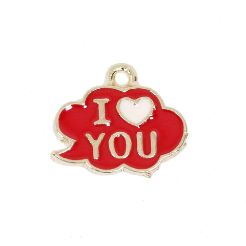 10 Pcs I Love You Enamel Charm Gold Plated Pendant