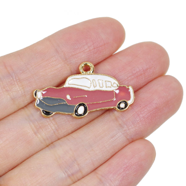 5 Pcs Car Enamel Charm Gold Plated Pendant