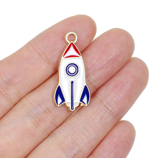 4 Pcs Rocket Enamel Charm Craft Supplies Gold Plated Pendant