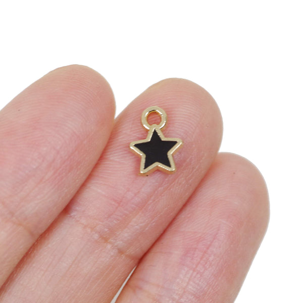 20 Pcs Tiny Black Star Enamel Charm Craft Supplies Gold Plated Pendant