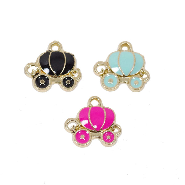 10 Pcs Pumpkin Car Enamel Charm Craft Supplies Gold Plated Pendant