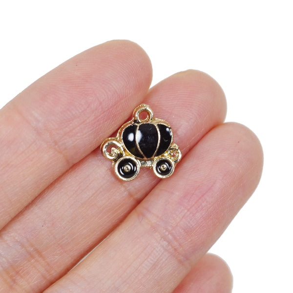 10 Pcs Pumpkin Car Enamel Charm Craft Supplies Gold Plated Pendant