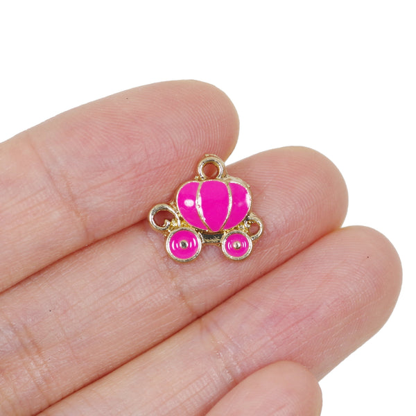 10 Pcs Pumpkin Car Enamel Charm Craft Supplies Gold Plated Pendant