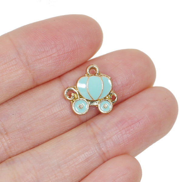 10 Pcs Pumpkin Car Enamel Charm Craft Supplies Gold Plated Pendant