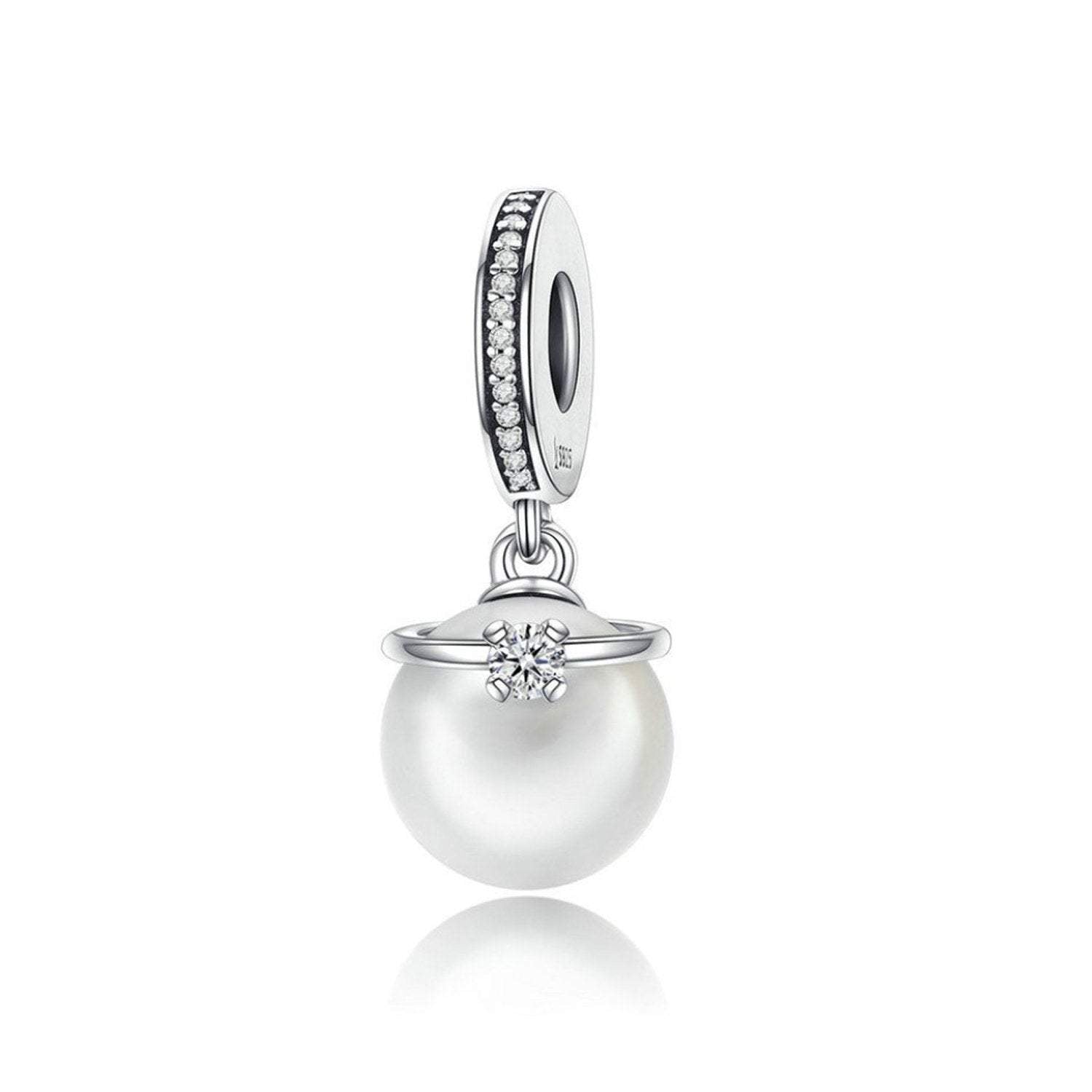 925 Sterling Silver Pearl Dangle Charm Bead for Bracelet Pendant