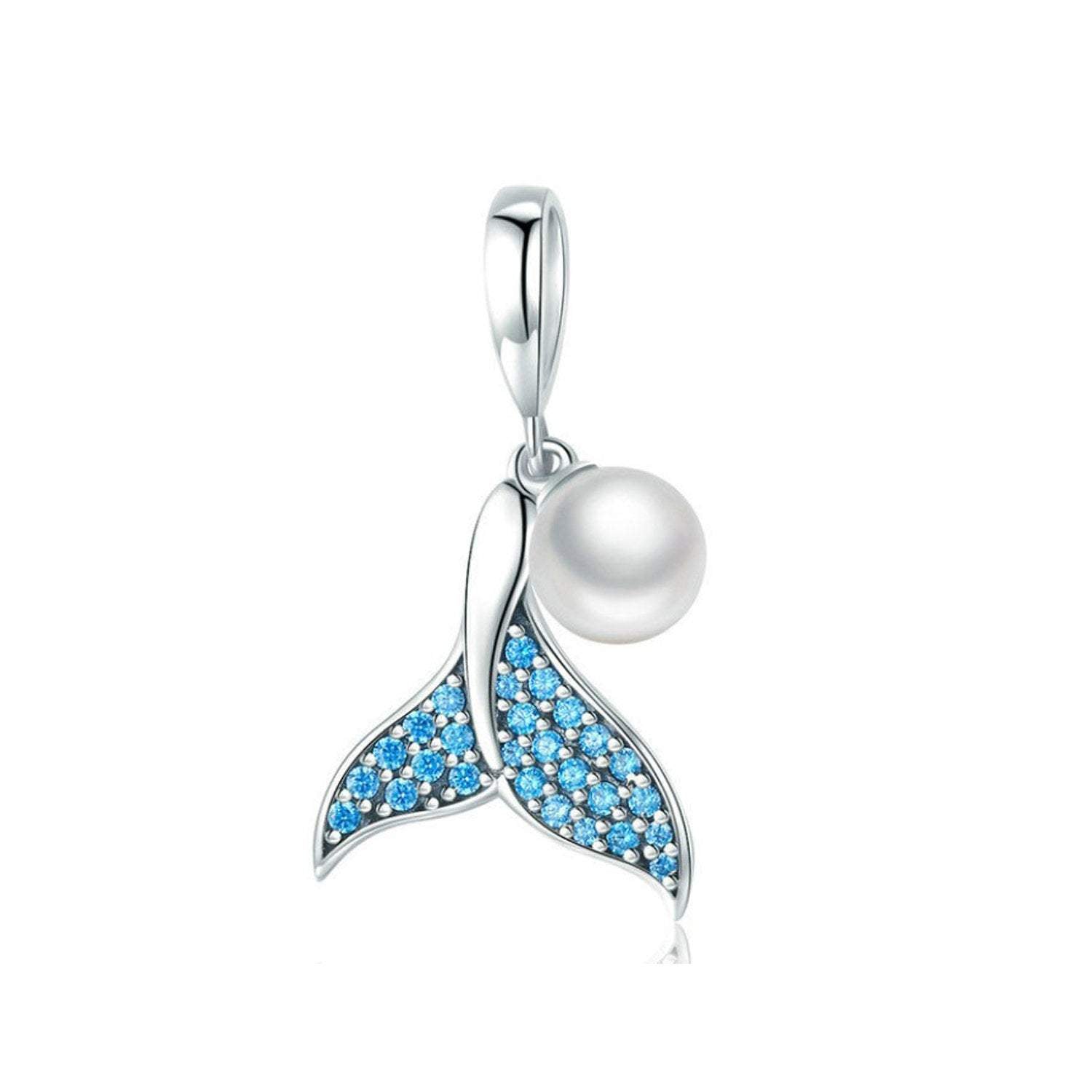 925 Sterling Silver Mermaid with Pearl Dangle Charm Bead for Bracelet Pendant