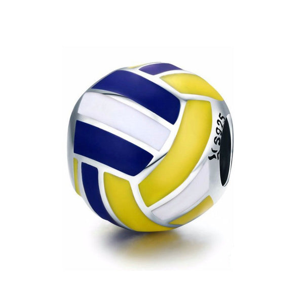 925 Sterling Silver Volleyball Enamel Dangle Charm Bead for Bracelet Pendant