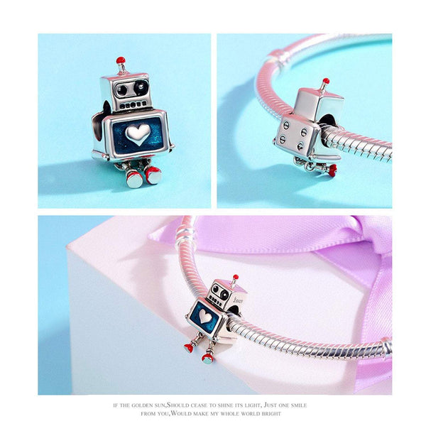 925 Sterling Silver Robot Charm Bead Fits Pandora Charm Bracelet Pendant