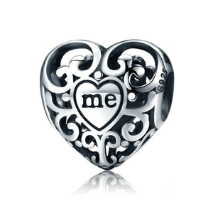 925 Sterling Silver Heart - ME Dangle Charm Bead for Bracelet Pendant