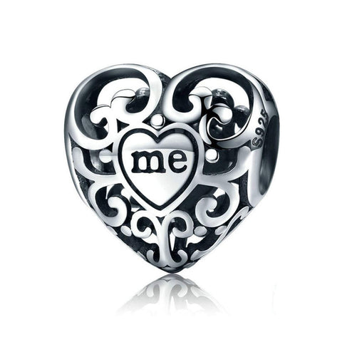 925 Sterling Silver Heart - ME Dangle Charm Bead for Bracelet Pendant