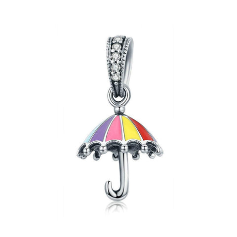 925 Sterling Silver Colorful Umbrella Charm Bead Fits Pandora Charm Bracelet Pendant