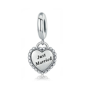 925 Sterling Silver Just Married Charm Bead Fits Pandora Charm Bracelet Pendant