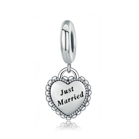 925 Sterling Silver Just Married Charm Bead Fits Pandora Charm Bracelet Pendant