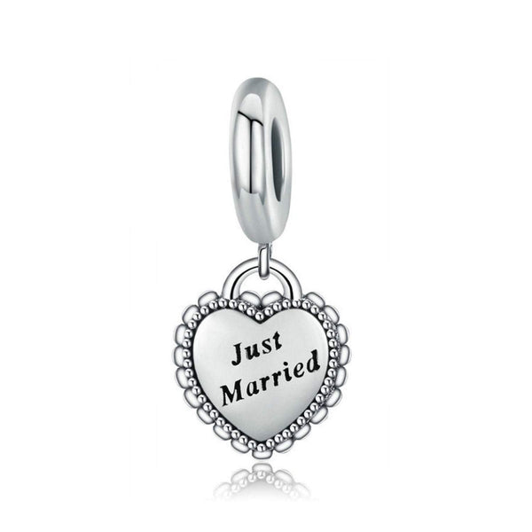 925 Sterling Silver Just Married Charm Bead Fits Pandora Charm Bracelet Pendant