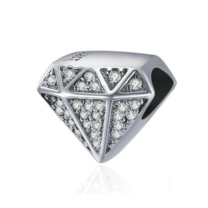 925 Sterling Silver Diamond Charm Bead Fits Pandora Charm Bracelet Pendant