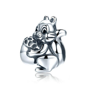 925 Sterling Silver Squirrel and Cone Charm Bead Fits Pandora Charm Bracelet Pendant