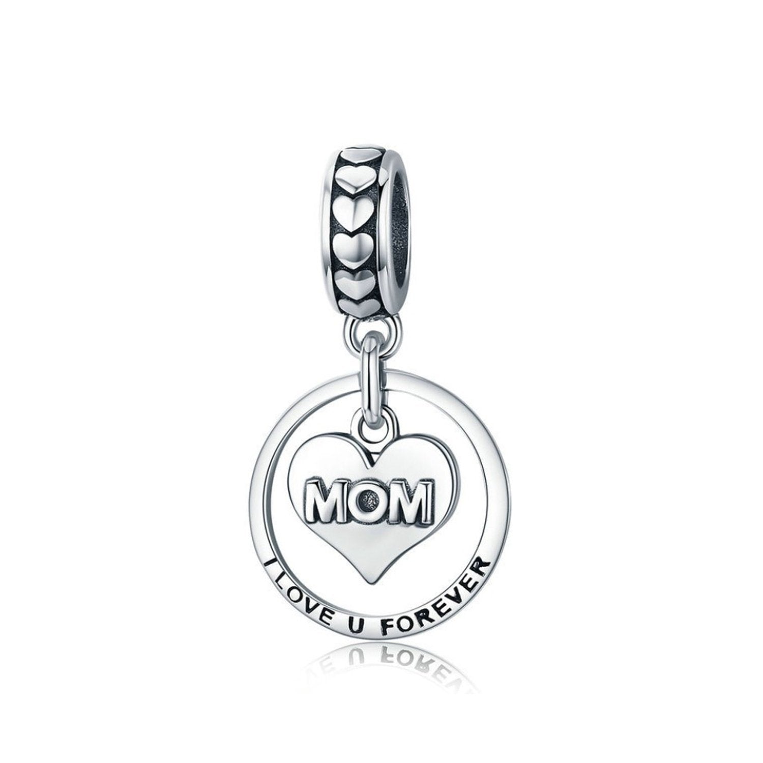 925 Sterling Silver Love You Mom Charm Bead for Bracelet Pendant