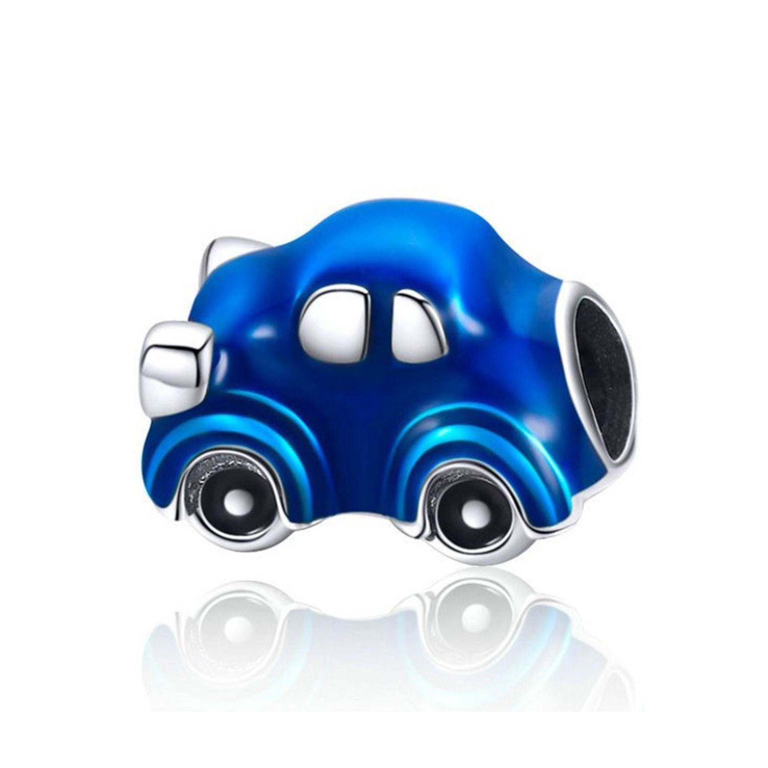 925 Sterling Silver Blue Car Charm Bead for Bracelet Pendant