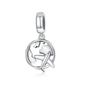 925 Sterling Silver Plane Travel Charm Bead for Bracelet Pendant