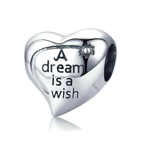 925 Sterling Silver A Dream is A Wish Charm Bead Fits Pandora Charm Bracelet Pendant