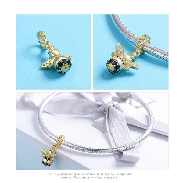 925 Sterling Silver Golden Bee Charm Bead Fits Pandora Charm Bracelet Pendant