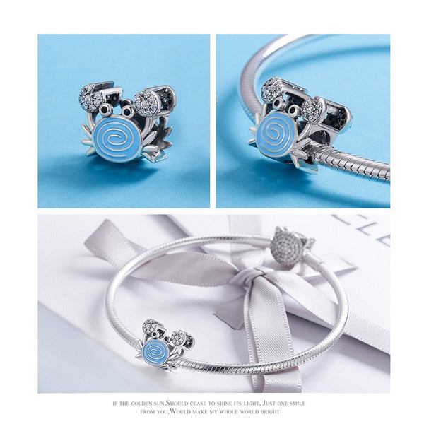 925 Sterling Silver Blue Crab Charm Bead Fits Pandora Charm Bracelet Pendant