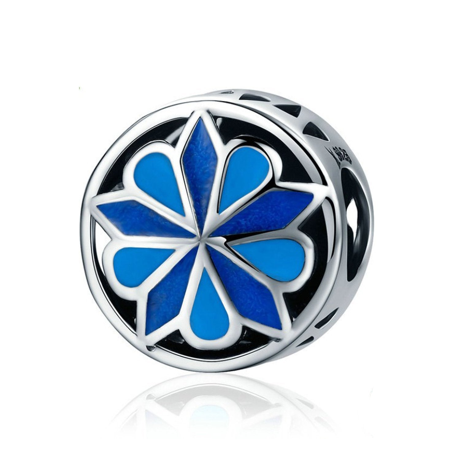 925 Sterling Silver Blue Flower Charm Bead for Bracelet Pendant