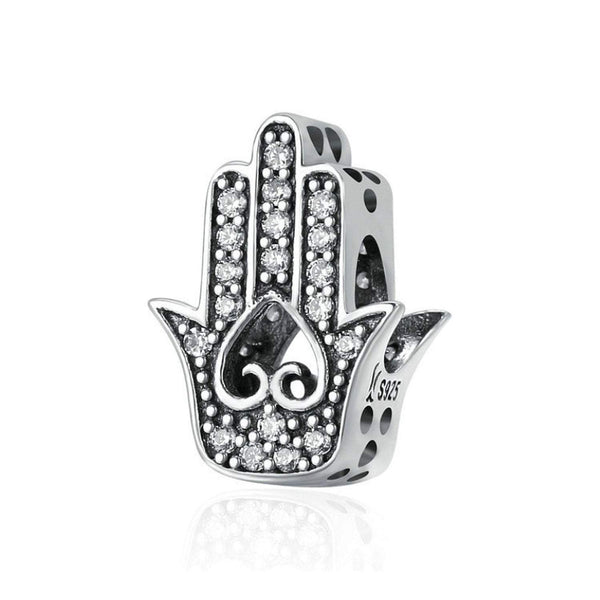 925 Sterling Silver Hamsa Hand Charm Bead for Bracelet Pendant