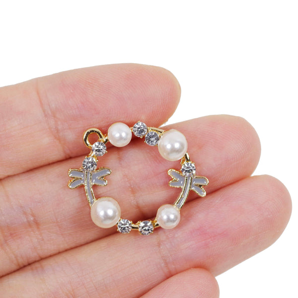 1 Pcs Gold Plated Dragonfly with Pearl Charm for Jewelry Making