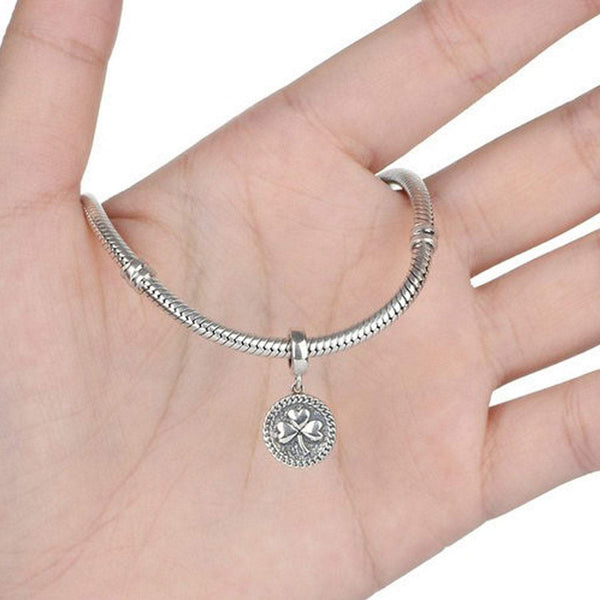 925 Sterling Silver Clover Lucky Charm Bead Fits Pandora Charm Bracelet Pendant