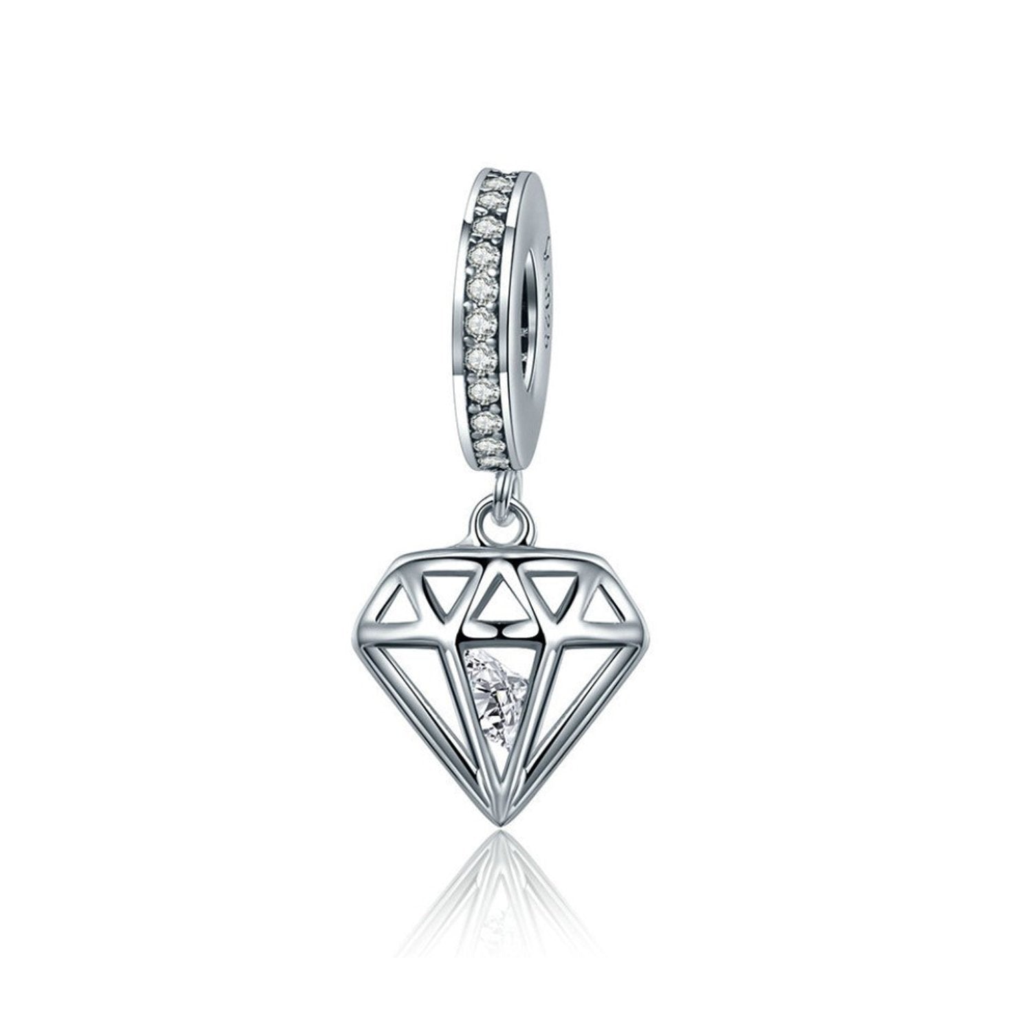 925 Sterling Silver Diamond Shape Charm Bead for Bracelet Pendant