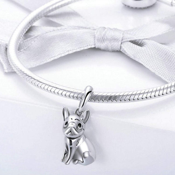 925 Sterling Silver Bulldog Charm Bead for Bracelet Pendant