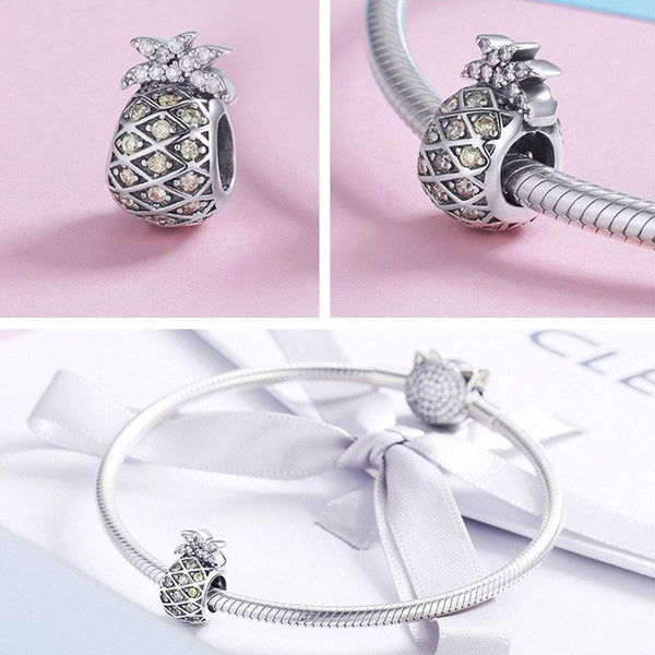 925 Sterling Silver Pineapple Charm Bead for Bracelet Pendant