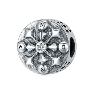 925 Sterling Silver Compass Charm Bead Fits Pandora Charm Bracelet Pendant