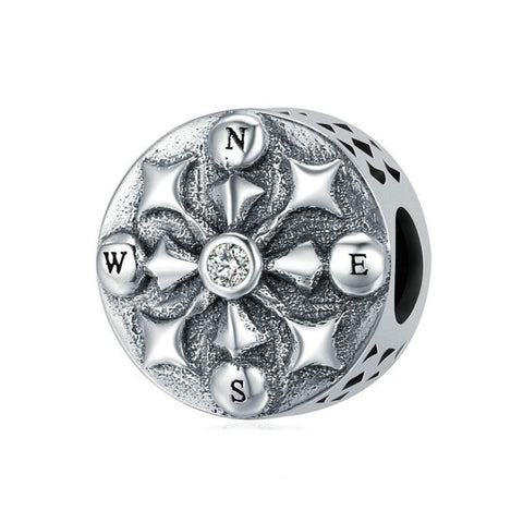 925 Sterling Silver Compass Charm Bead Fits Pandora Charm Bracelet Pendant