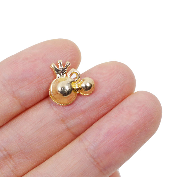 4 Pcs Gold Plated Mickey Crown Charm for Jewelry Making