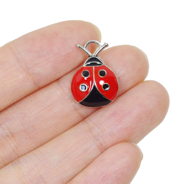 10 Pcs Ladybug Enamel Charm Craft Supplies