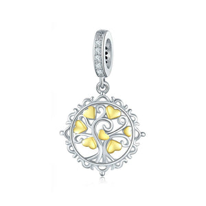 925 Sterling Silver Golden Heart Tree Of Life Charm Bead Fits Pandora Charm Bracelet Pendant