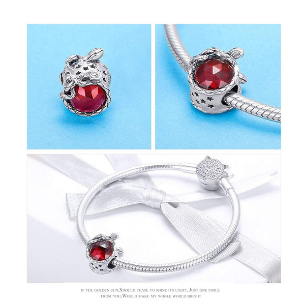 925 Sterling Silver Red Snake Charm Bead Fits Pandora Charm Bracelet Pendant