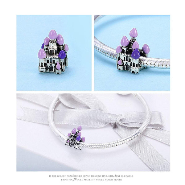 925 Sterling Silver Purple Castle Charm Bead Fits Pandora Charm Bracelet Pendant