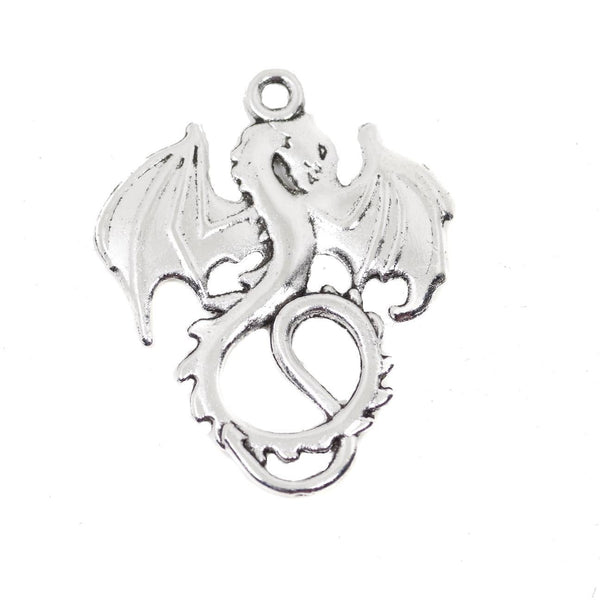 5 PCs Dragon Charms Antique Silver Tone Pendant