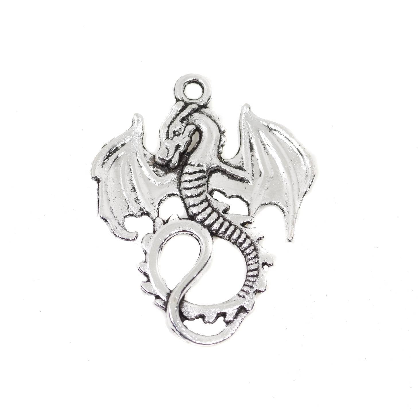 5 PCs Dragon Charms Antique Silver Tone Pendant