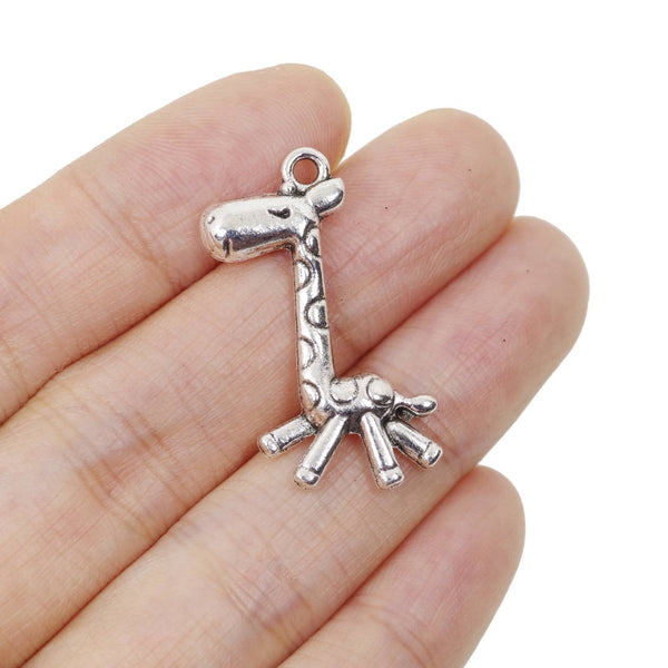 10 Giraffe Charms Antique Silver Tone Pendant