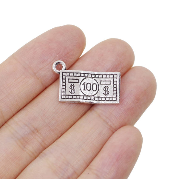 10 Money Dollar Charms Antique Silver Tone Pendant