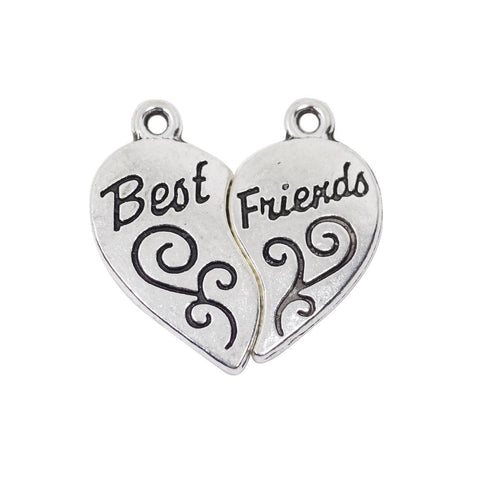 5 Set Best Friend Charms Antique Silver Tone Pendant