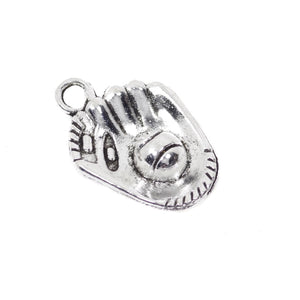 10 Baseball Charms Antique Silver Tone Pendant