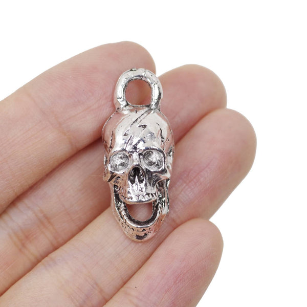 4 Skull Charms Antique Silver Tone Pendant